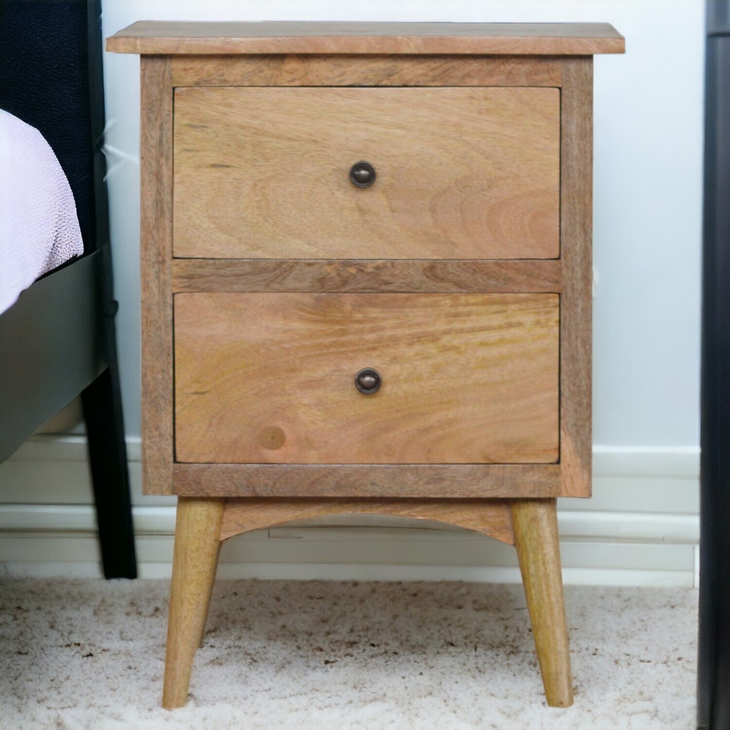 Artisan Furniture Solid Wood Nordic Style Bedside With 2 Drawers - Oak-Ish