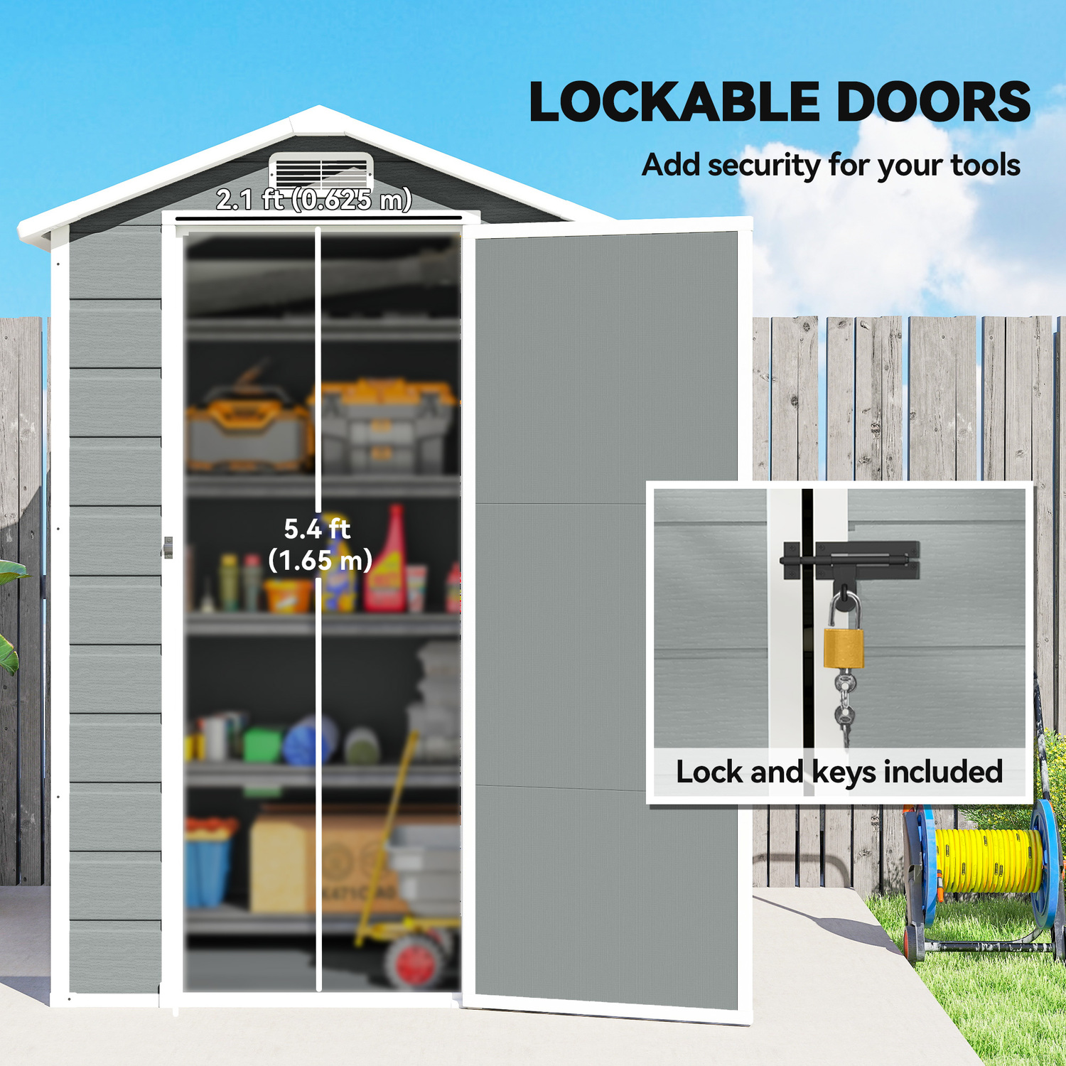 Outsunny Garden Shed - 4 x 3ft - Light Grey - Apex Roof - Image 4