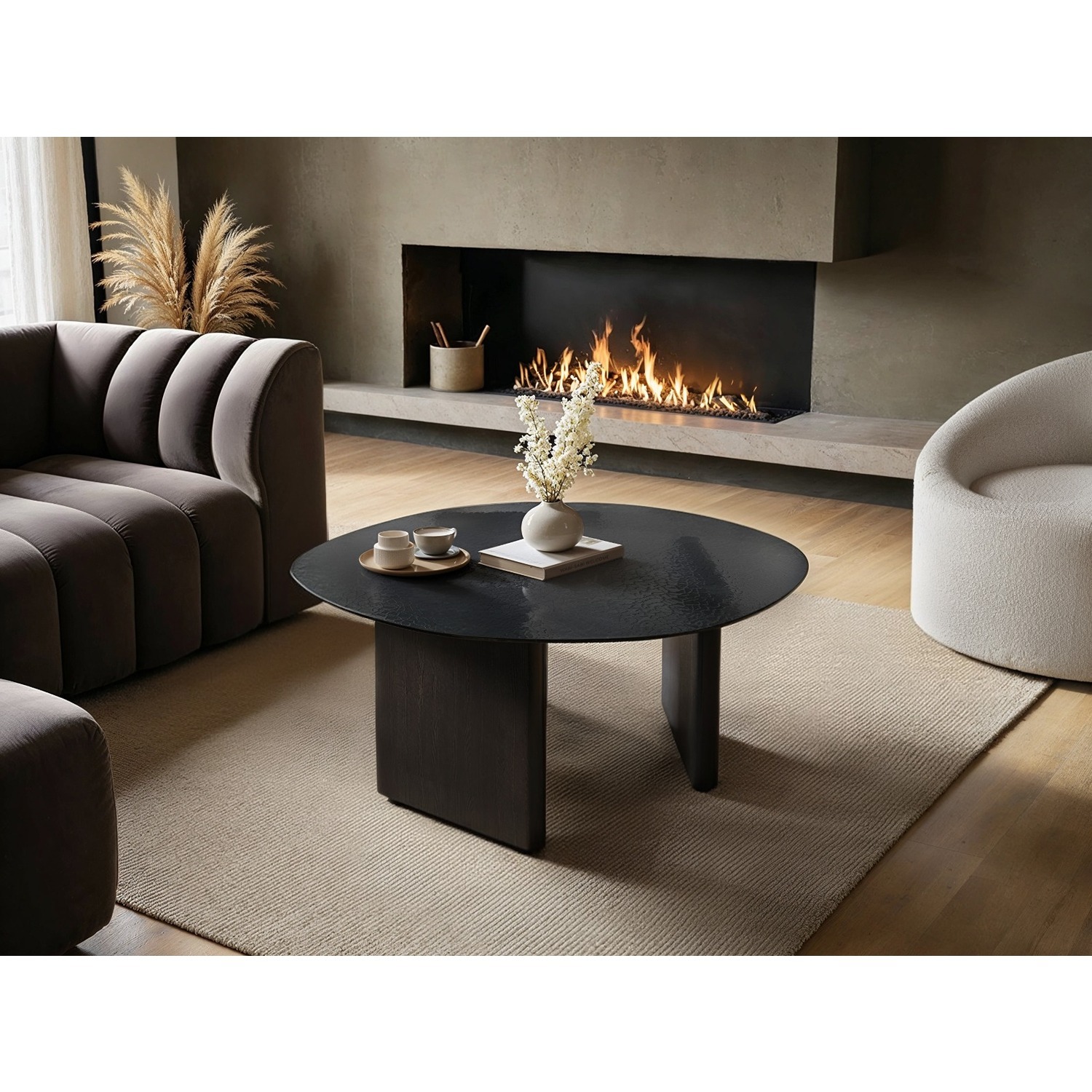 Solace+Co Emil Black Glass Round Coffee Table - Black