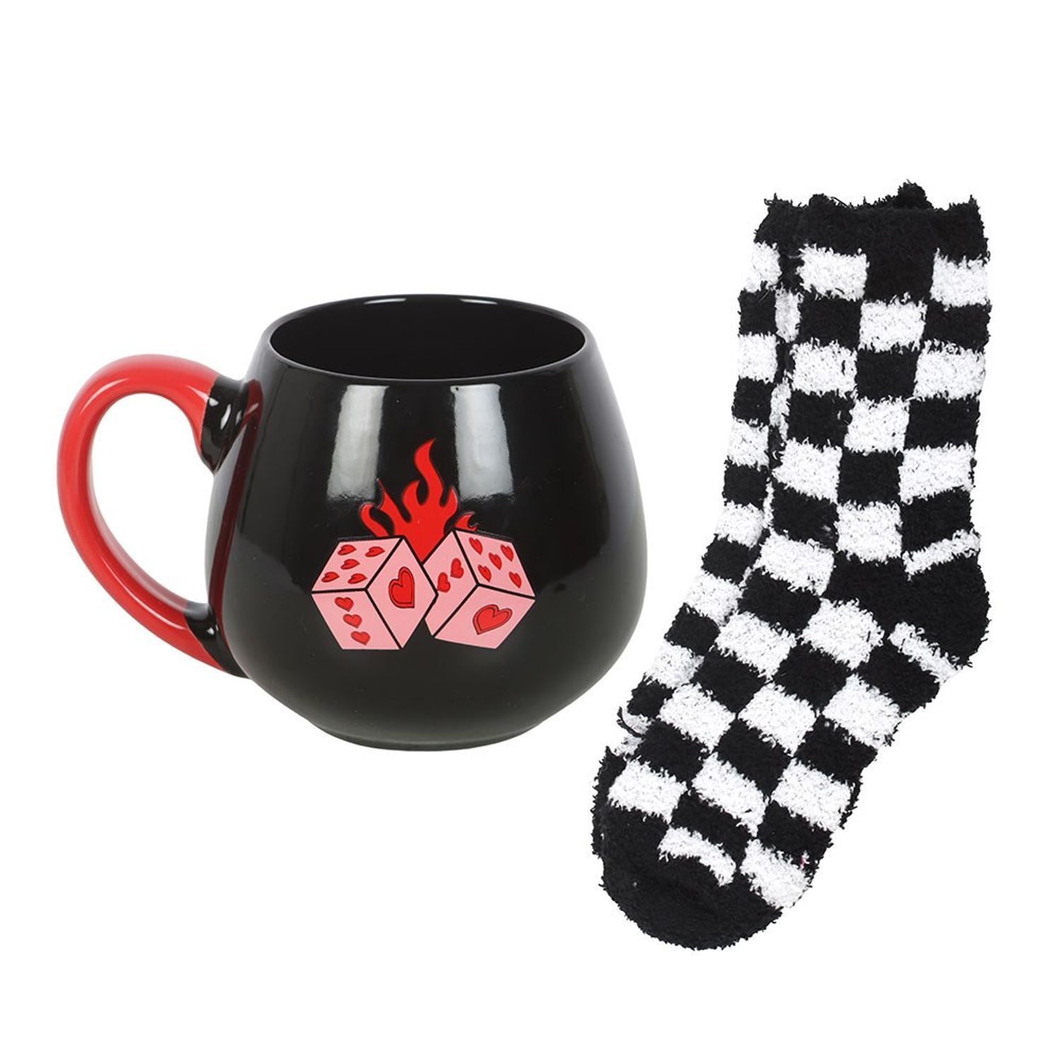 Something Different Dice Mug And Sock Set - Red/Black