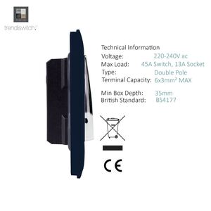 Trendi 45 A Cooker Switch Inc Plug Socket & Neon Insert
