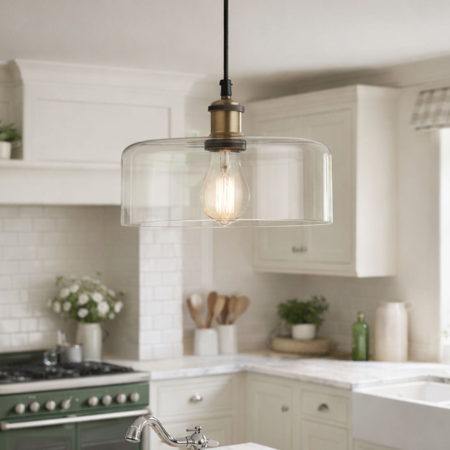 CGC Lighting Indoor Glass Bistro Adjustable Ceiling Pendant Light Lamp Shade (Clear Round) - Image 2
