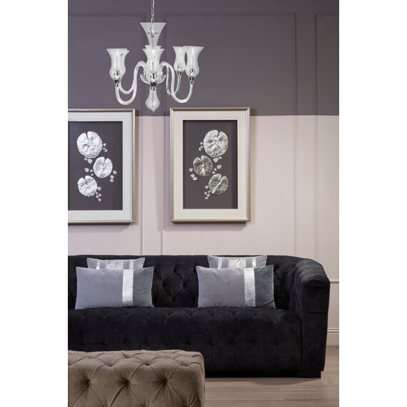 Abelia Glass and Chrome 6 Arm Chandelier