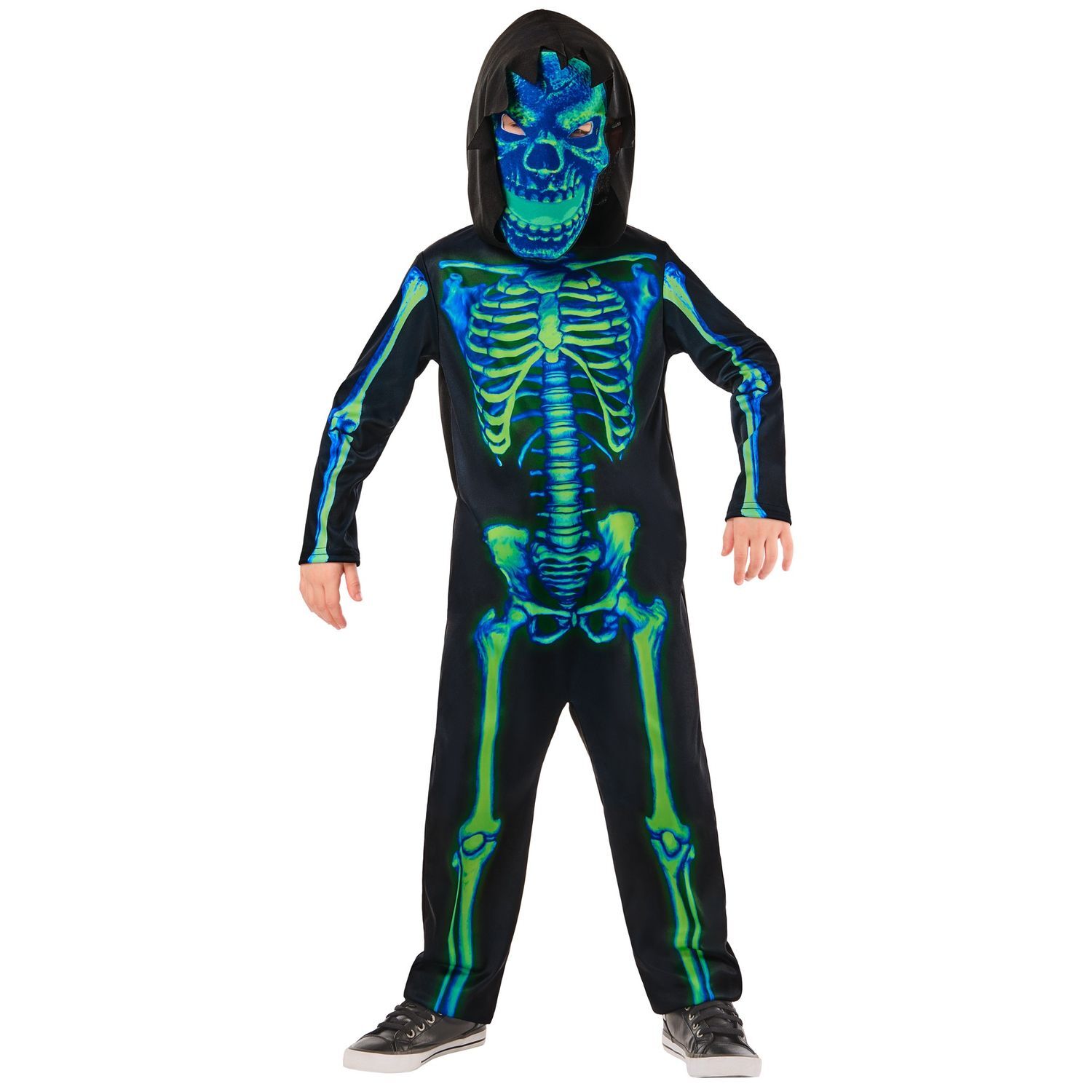 Bristol Novelty Childrens/Kids Skeleton Neon Costume - Black/Green / Polyester / 5+