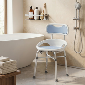 HOMCOM Shower Chair with Back Adjustable Height Side Support