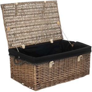 62cm Antique Wash Picnic Basket Black Cotton Lining