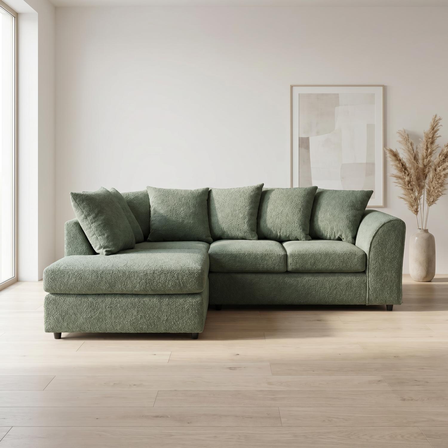 Abakus Direct Harriet Boucle Fabric Left Facing Corner Sofa In Sand - Green