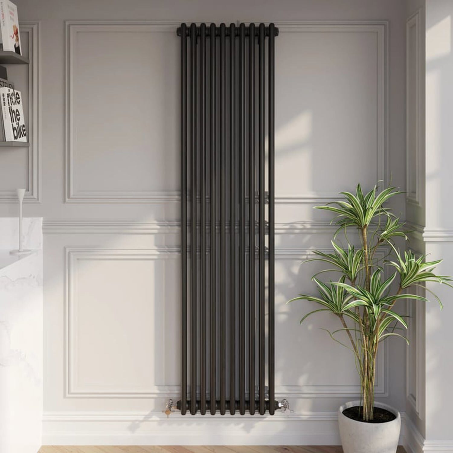 Temprazo Traditional Colosseum Double Bar Column Radiator Black 300 X 425Mm - Black / 1800Mm / 70Mm / 470Mm