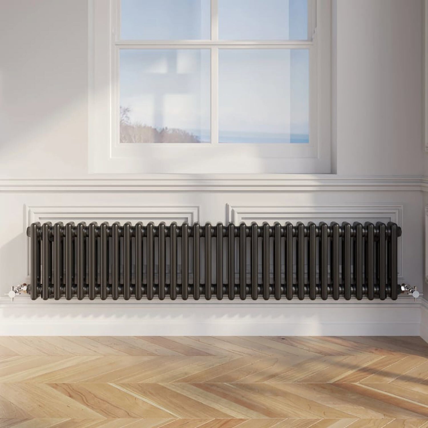 Temprazo Traditional Colosseum Double Bar Column Radiator Black 300 X 425Mm - Black / 1460Mm / 300Mm / 70Mm