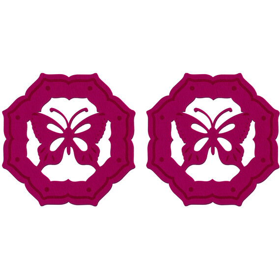 Felt Set of 2 Hot Pink Butterfly Hexagonal Placemats