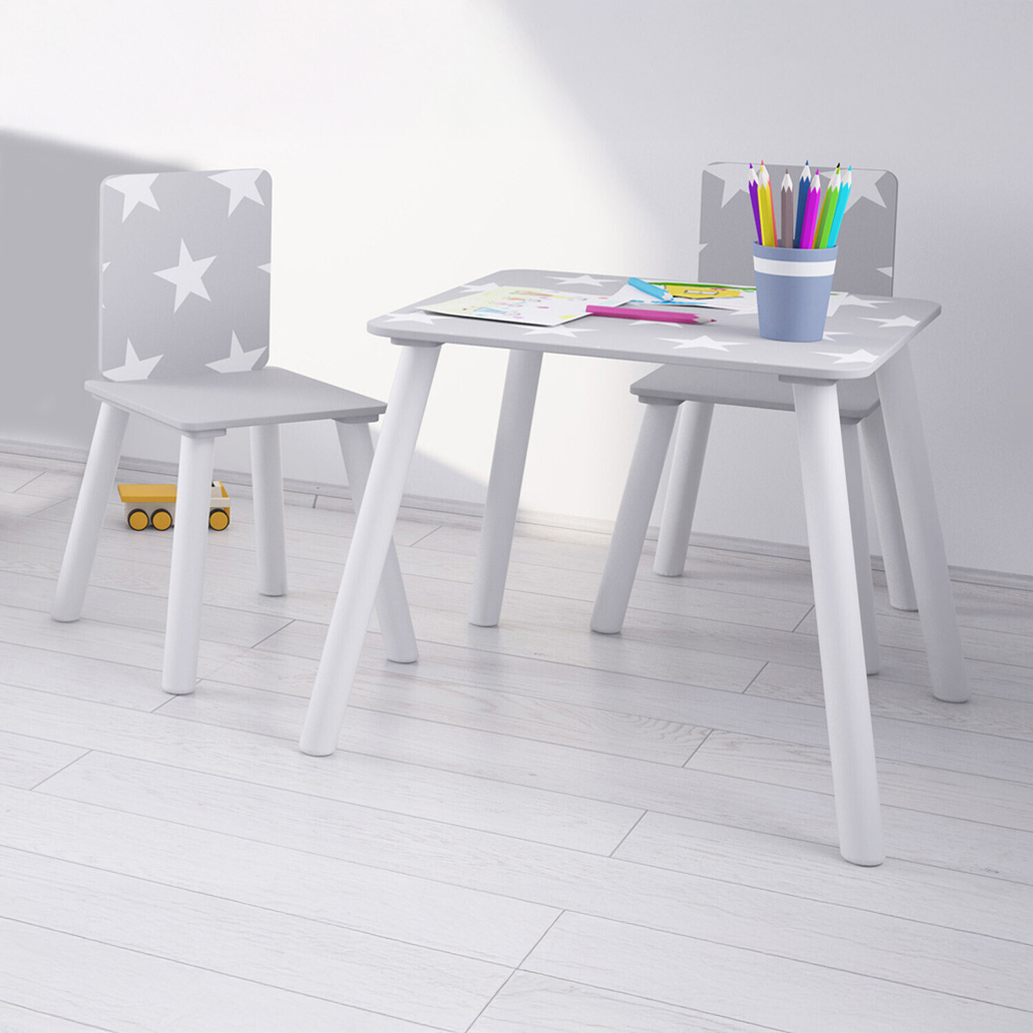 KIDSAW Star Kids Table Set With 2 Chairs Grey, Grey