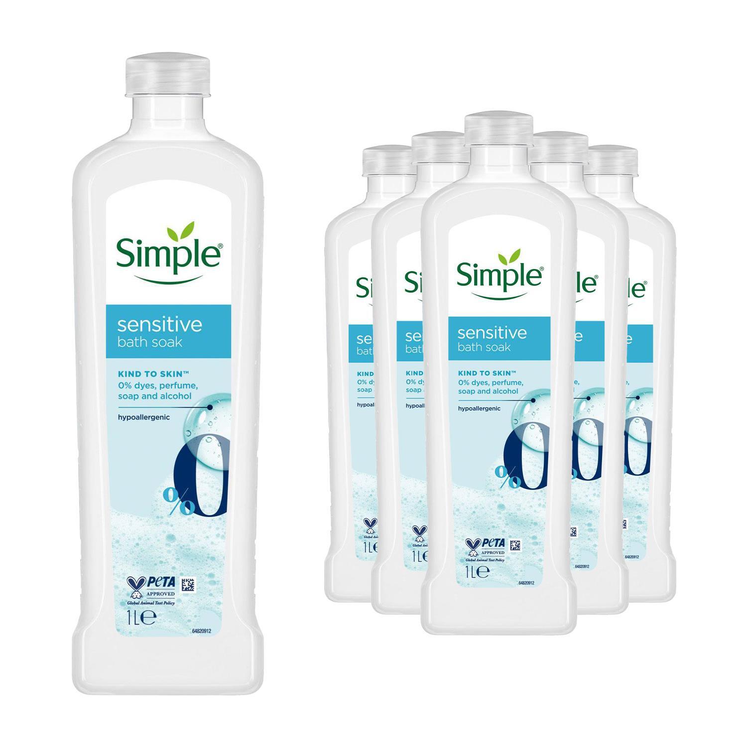 Simple Kind to Skin Sensitive Bath Soak 1 L, 6 Pack For Sensitive Skin - Image 2