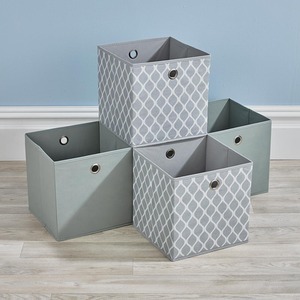 Grey Pattern / Canvas Home Source Pack of 4 Cube Canvas Fabric Storage Insert Boxes shot 17033504