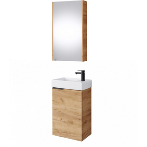 Bathroom Furniture Set 400mm Vanity Unit Sink Basin Mirror Cabinet Small Wall Hung Gold Oak  Avir