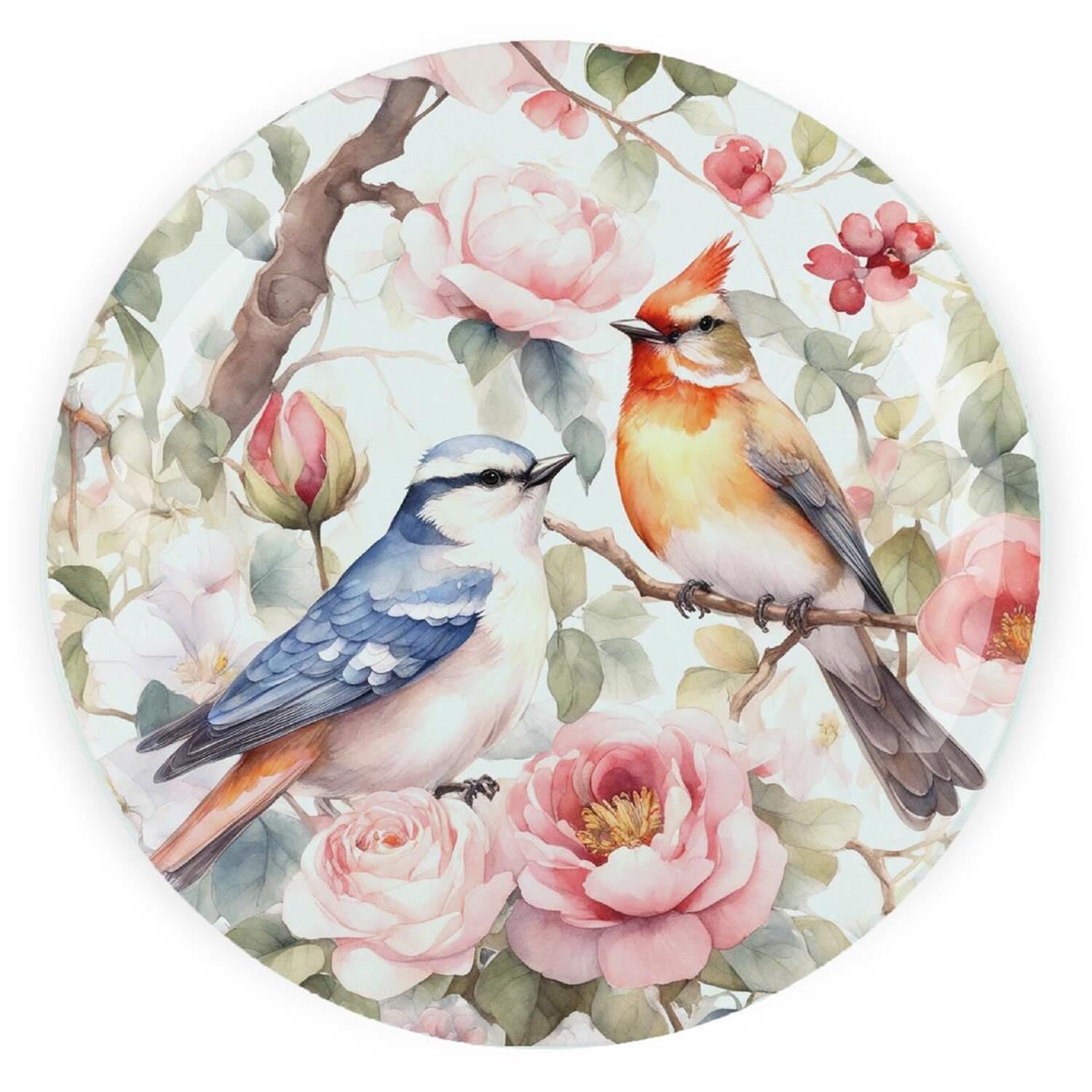 Image of Birds & Roses Textured Glass Round&hellip;