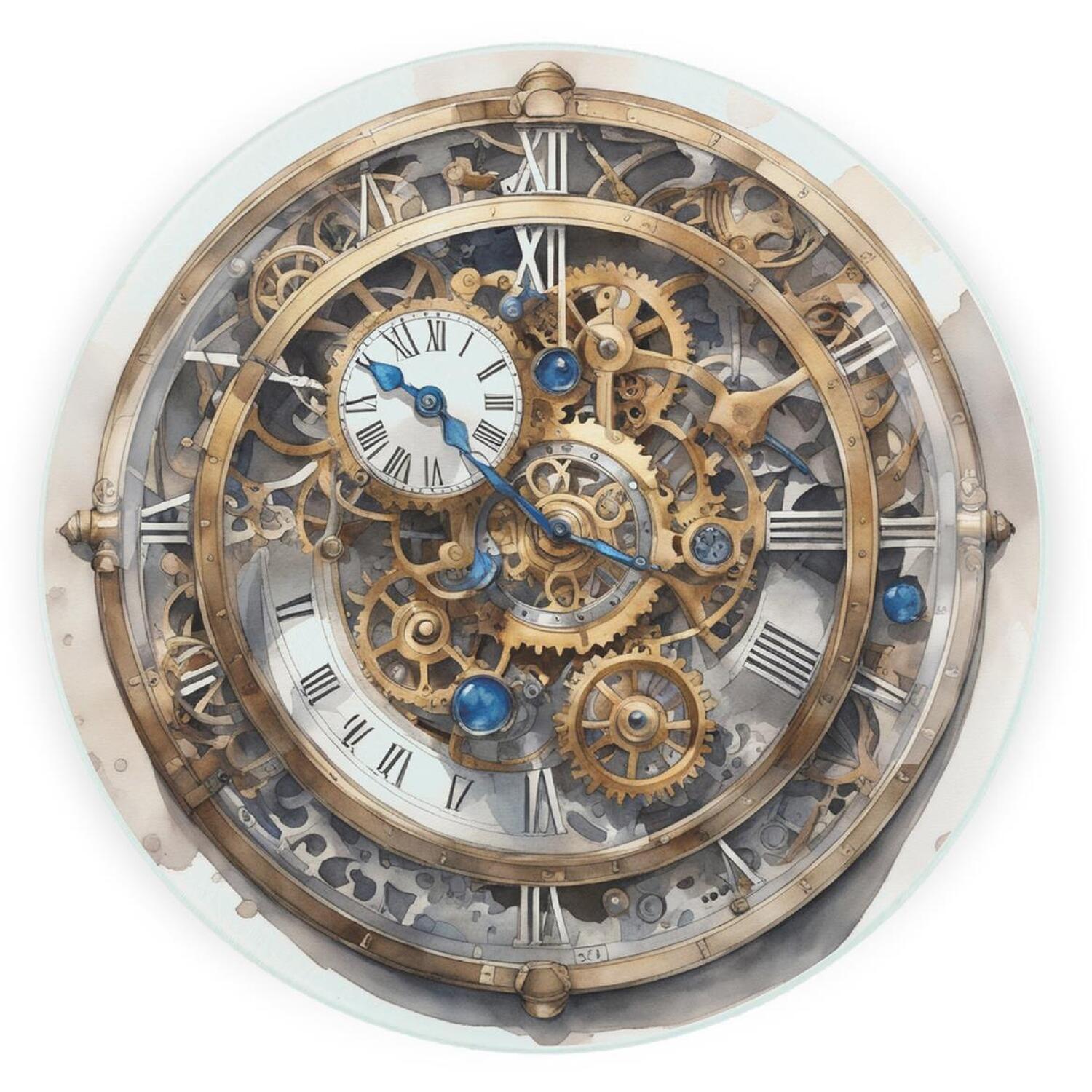 Image of Steampunk Clock Textured Glass Round Trivet&hellip;