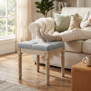 HOMCOM Vintage Foot Stool with Wood Legs