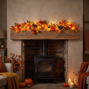 6ft Prelit Fireside Autumn Garland with Warm White Battery Operated LED Lights
