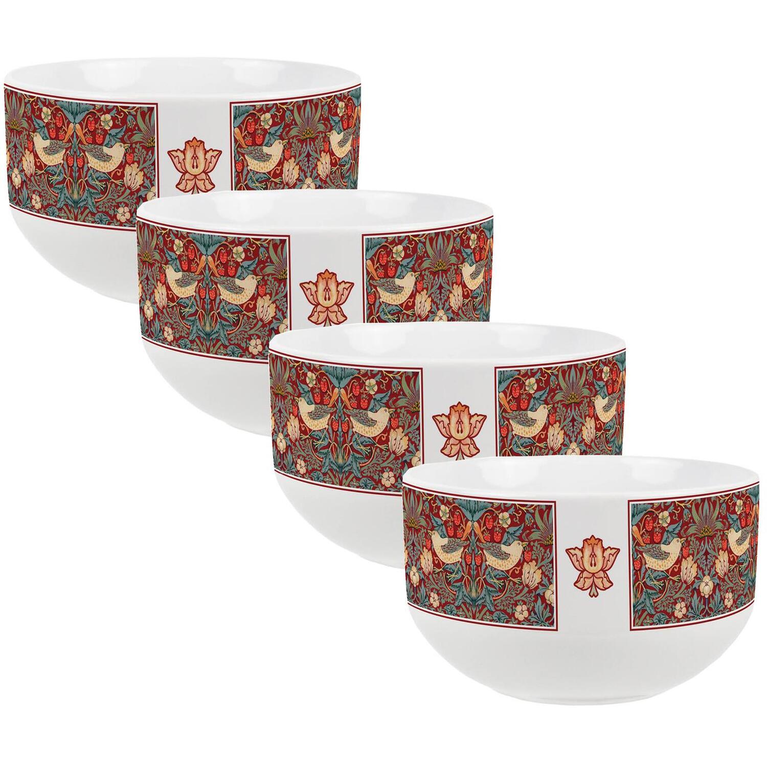 Purely Home Red Strawberry Thief Ceramic Bowl - Red / 4