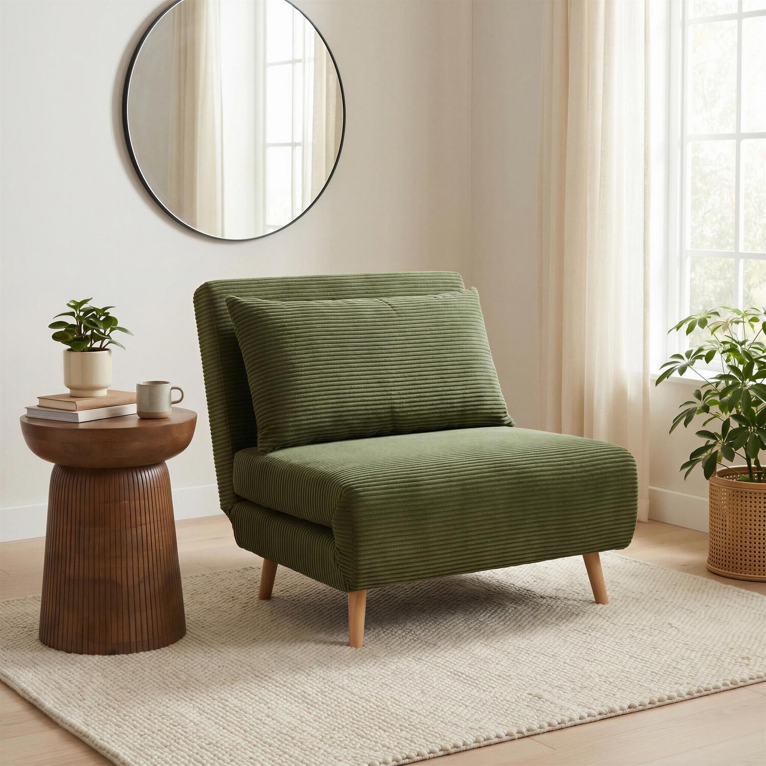 Furnitureboxuk Bobby Green Jumbo Corduroy Single Folding Sofa Bed Chair - Green