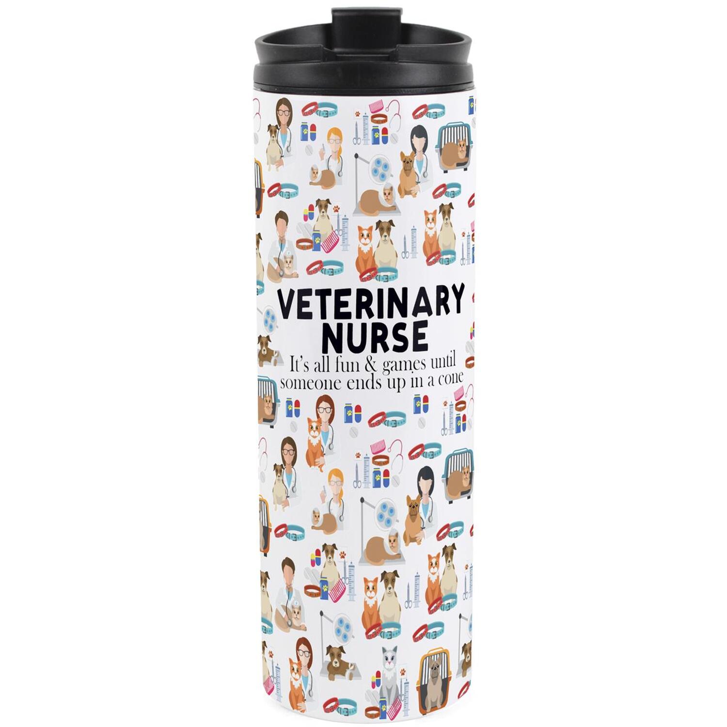 Purely Home Novelty Veterinary Nurse Travel Flask - Reusable Stainless Steel Tumbler Gift - Multicoloured
