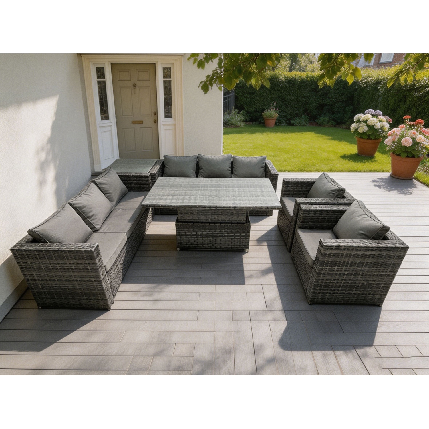Fimous Dark/Grey 8 Seater?Outdoor Rattan Garden Furniture Adjustable Rising Lifting Table Chairs Mixed - Image 2