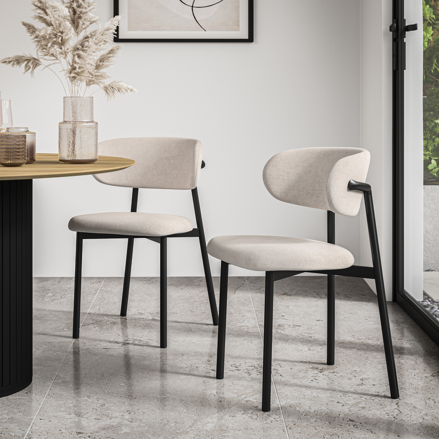 Aria White Marble Top Rectangle Dining Table and 4 Myla Linen Chairs ...