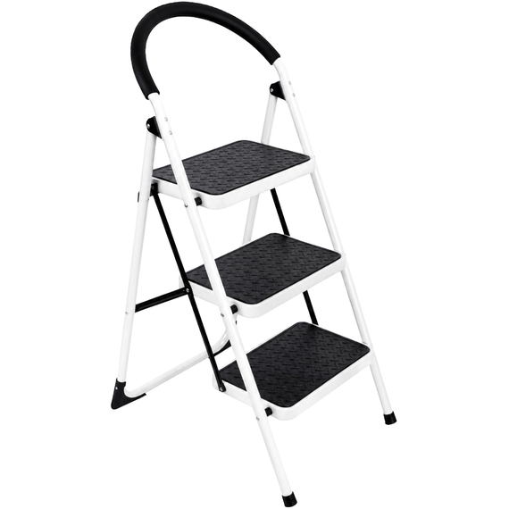 3 Step Premium Heavy Duty Steel Folding Ladder White