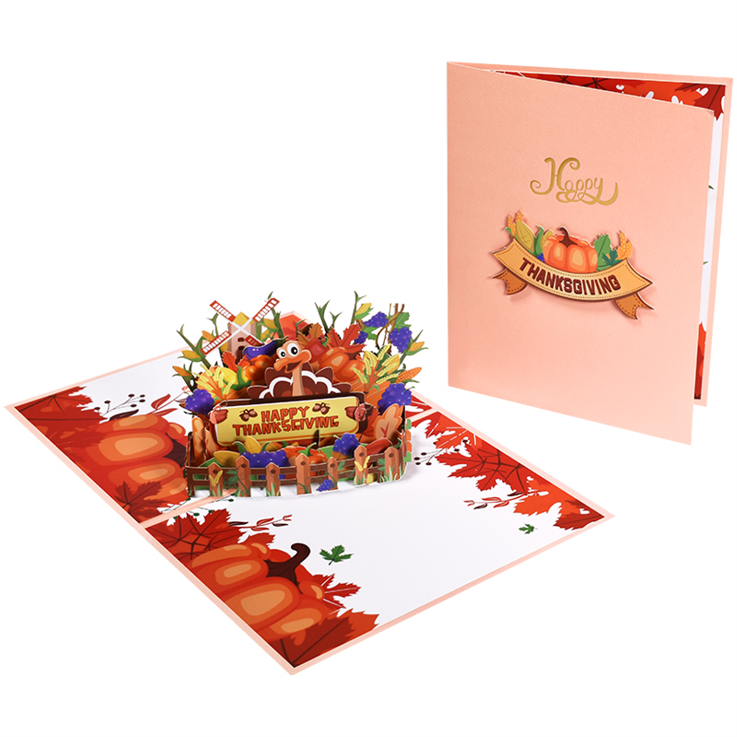 Brightfeel Turkey In Farm Happy Thanksgiving 3D Pop Up Greeting Card - White