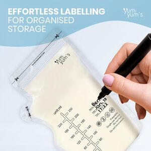 Yum Yum's 100 Breast Milk Storage Bags Leakproof Freezer Safe Feeding Pouches