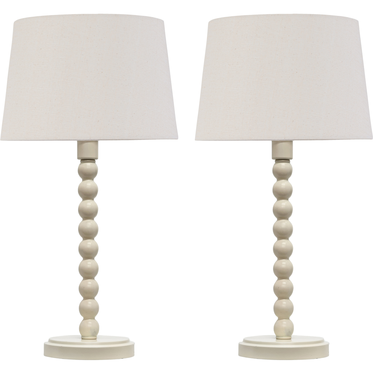 First Choice Lighting Set Of 2 Bobbin Ivory Lamps With Natural Linen Shades - Ivory & Natural Linen
