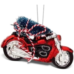 Festive Motorcycle Glass Christmas Tree Decoration