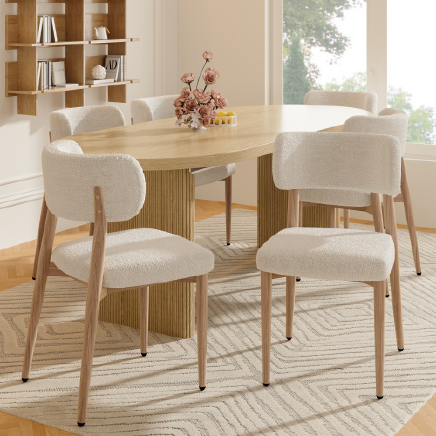 Aka Bouclé Dining Chairs With Metal Legs, Natural Wood Colour, Set Of 6 - Natural