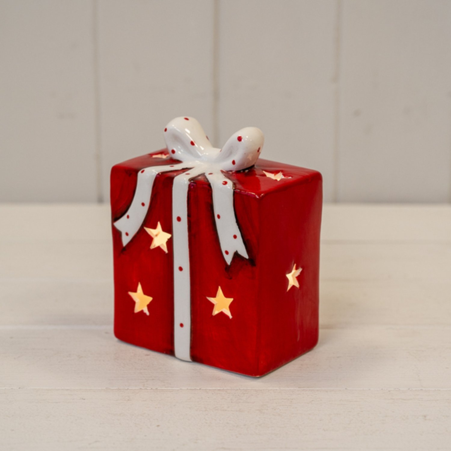  - Red/white Ceramic Present With Led - Image 3