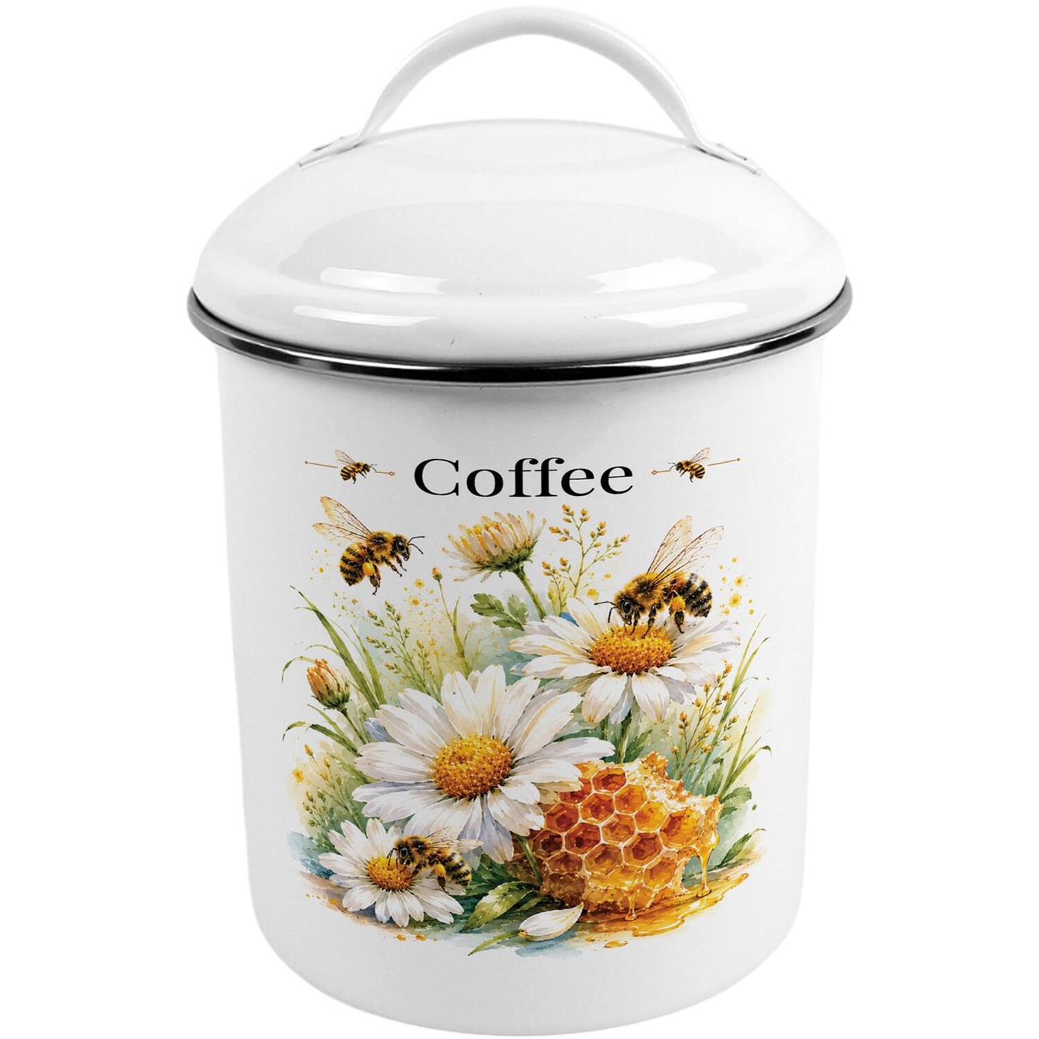 B&Q - Daisy Bees Coffee CanisterMetal Kitchen Storage Container - Image 2