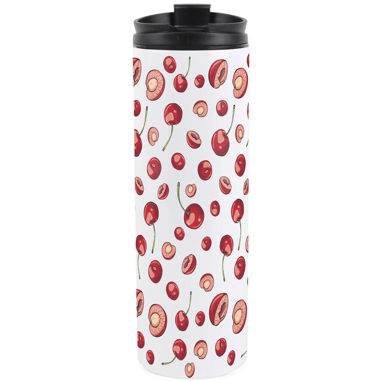 Cherries Travel Mug - Berry Fruits Reusable Stainless Steel Flask Gift - Image 2