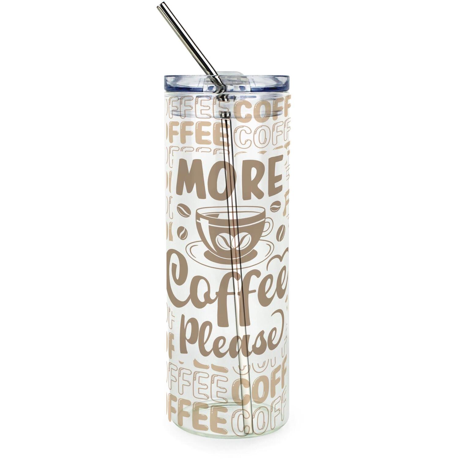 Purely Home More Coffee Please Clear Glass Travel Flask With Straw