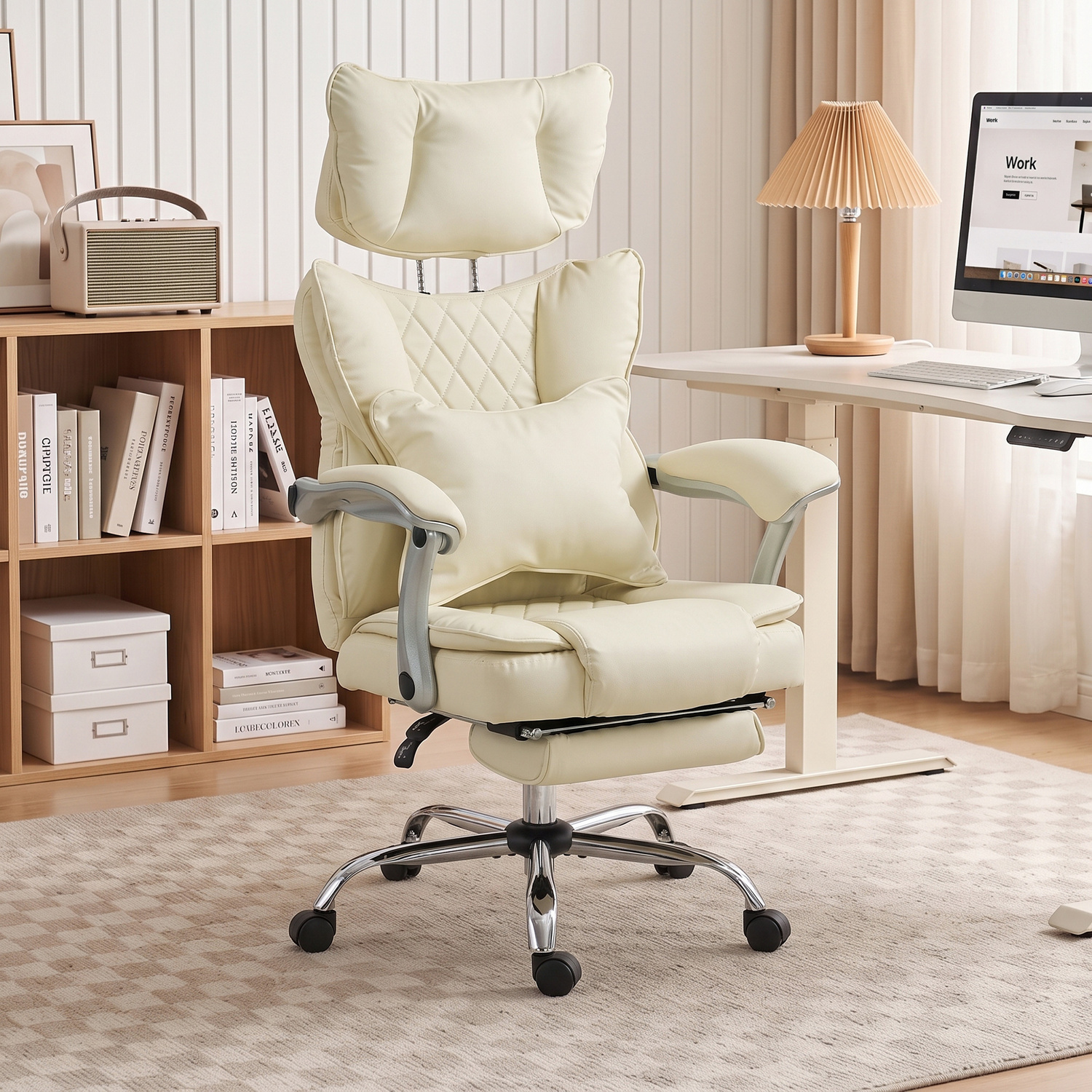 Homcom Beige Big And Tall Office Chair With Lumbar Support - Image 4