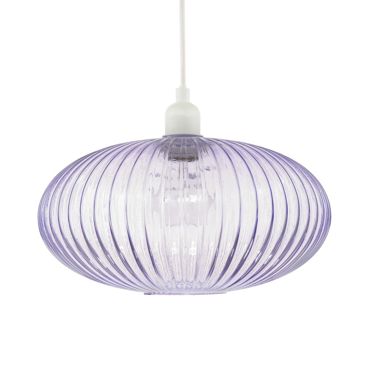 Happy Homewares Unisex Lilac Modern Designer Line Ribbed Glass Oval Pendant Lamp Shade In | : 12 Inches - Image 3