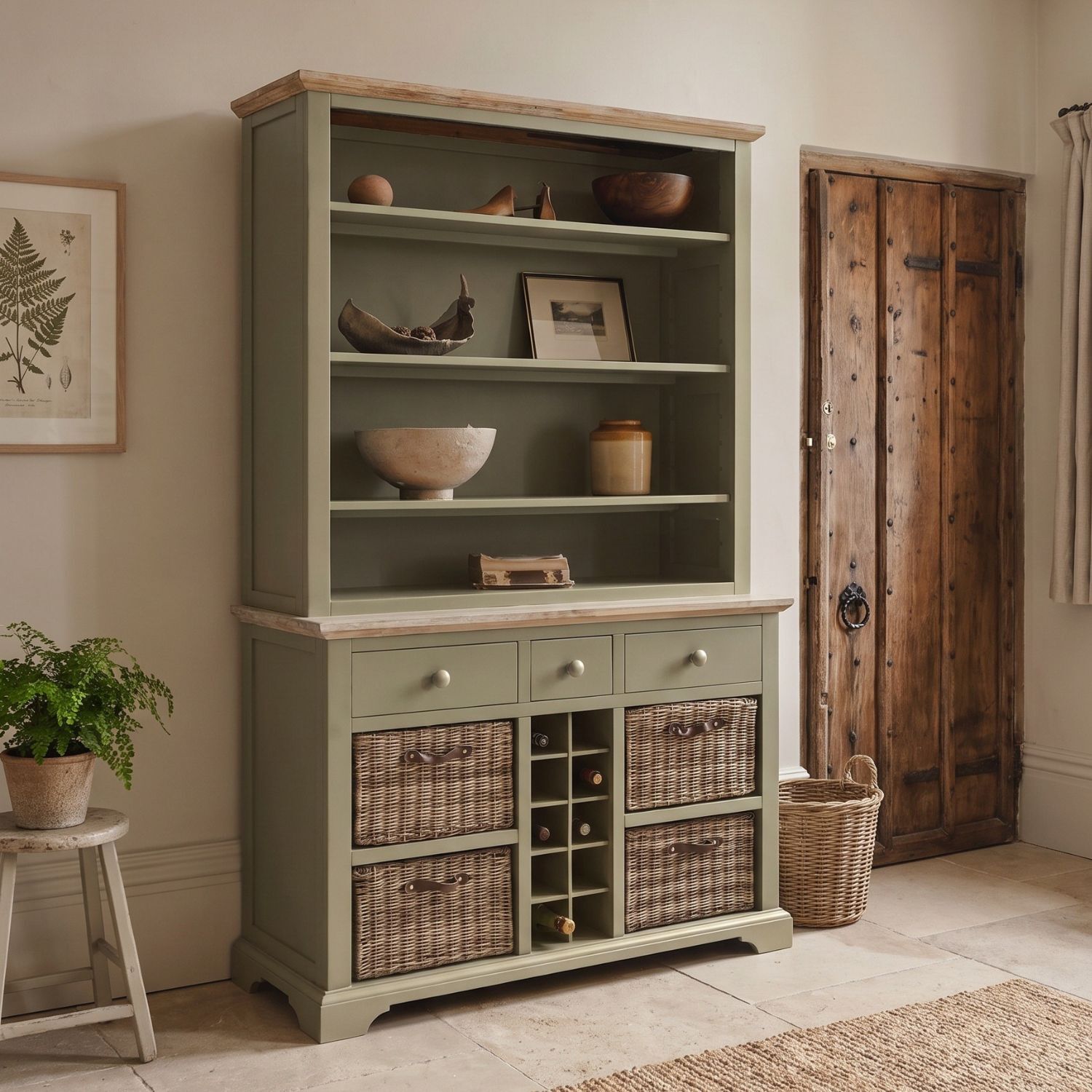 Statement Furniture Florence Display Cabinet With Shelves, Storage Baskets, Drawers And Wine Rack