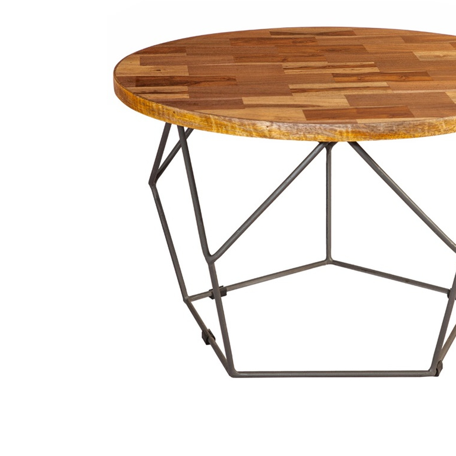 Round Coffee Table With Metal Base - Brown
