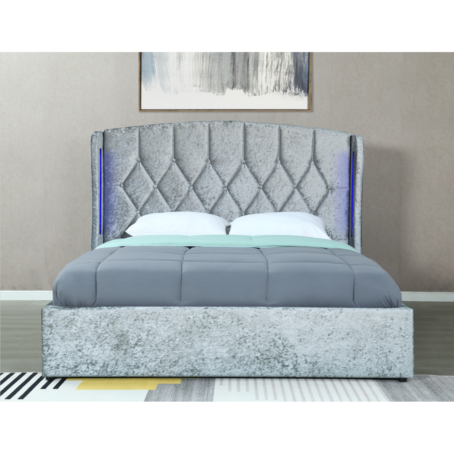 Mayfair Double Crush Silver Ottoman Led Bedframe - Crush Silver