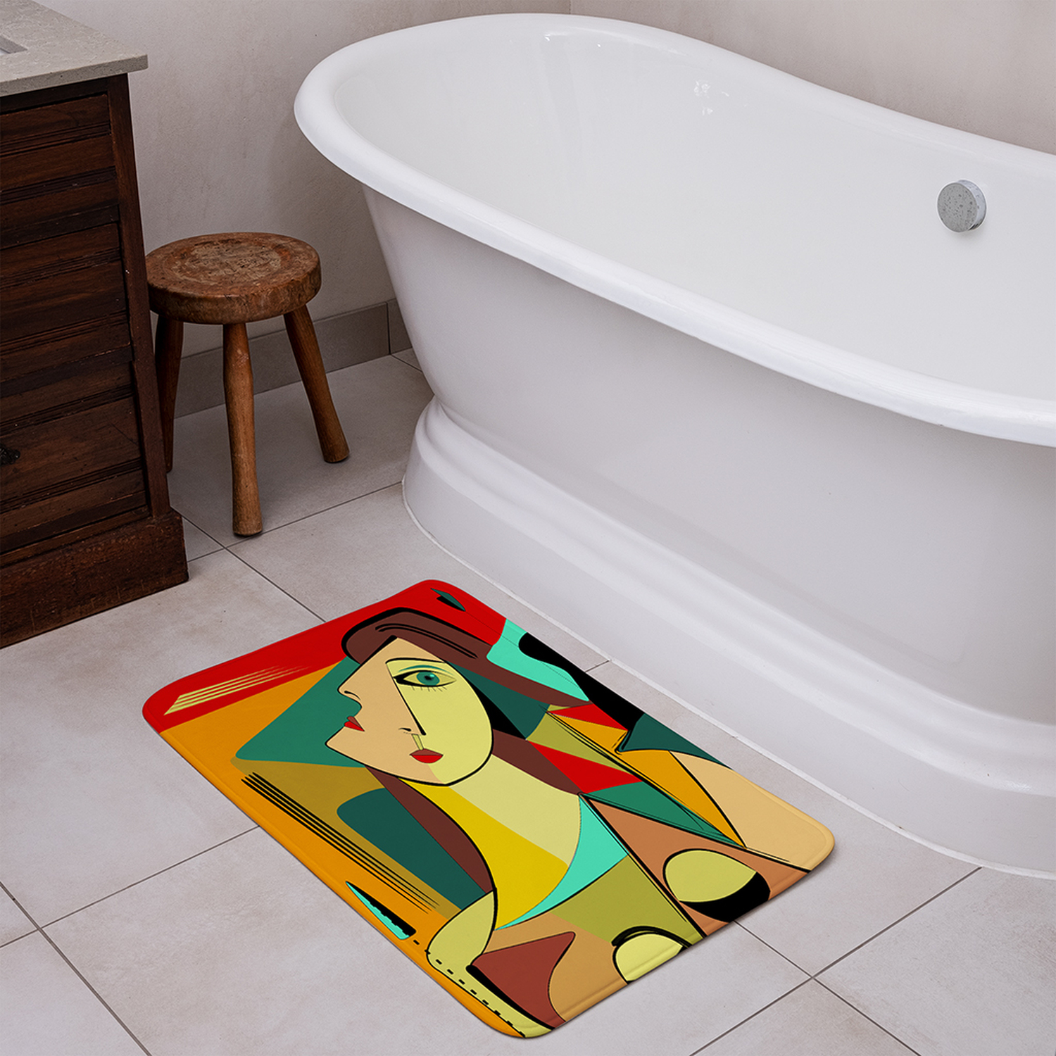 Abstract Portrait Designer Bathmat - Pink
