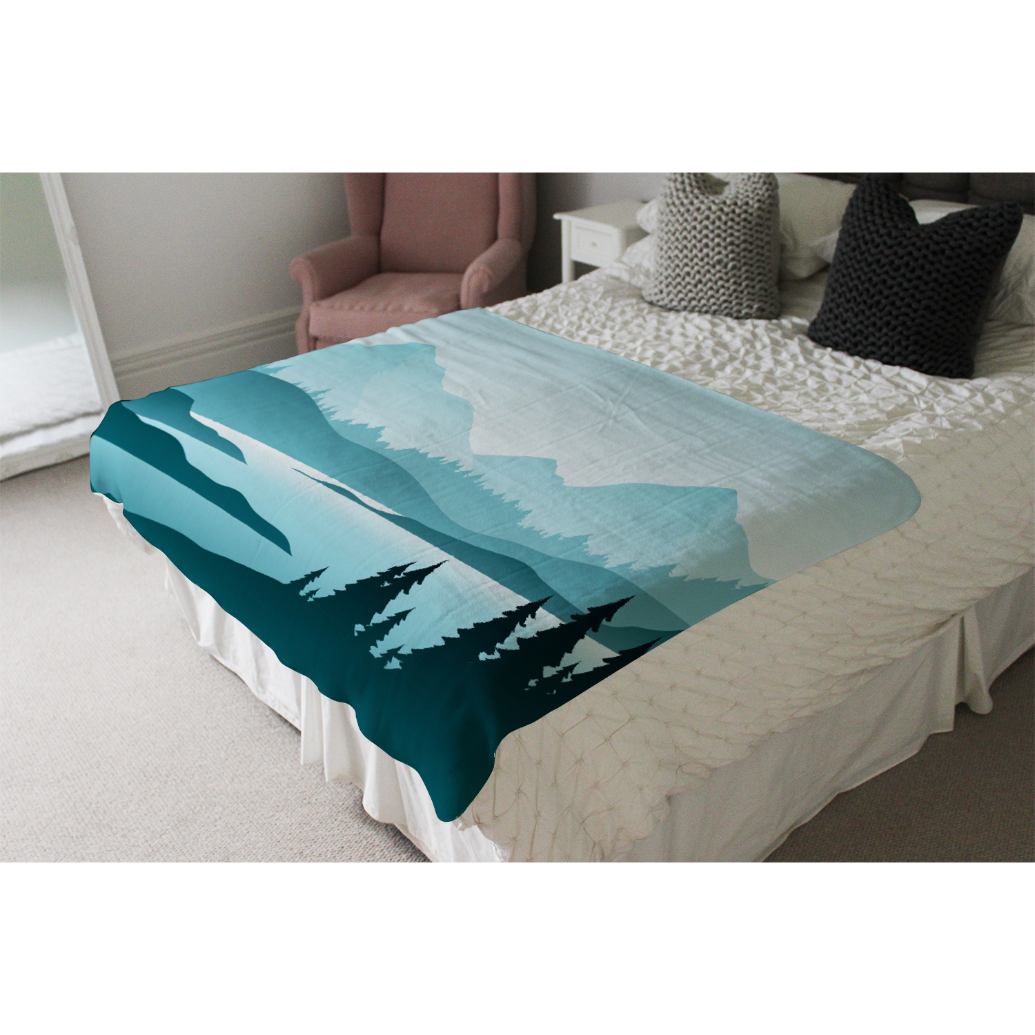Abstract Mountain Landscape Blanket - Blue