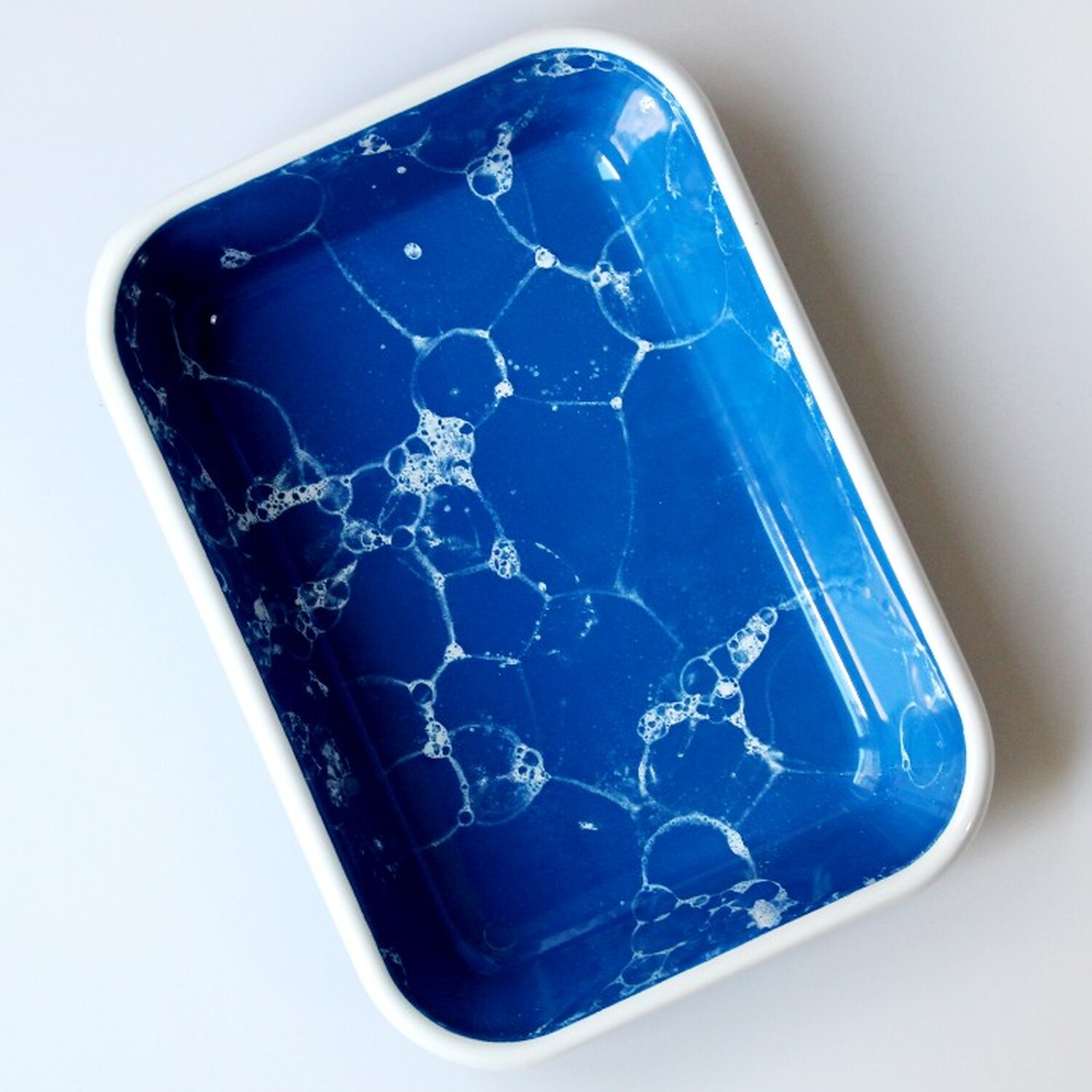 Elifle Bubble Series Enamel Rectangular Tapas Antipasti Mezze Platter - Blue & White / 21cm