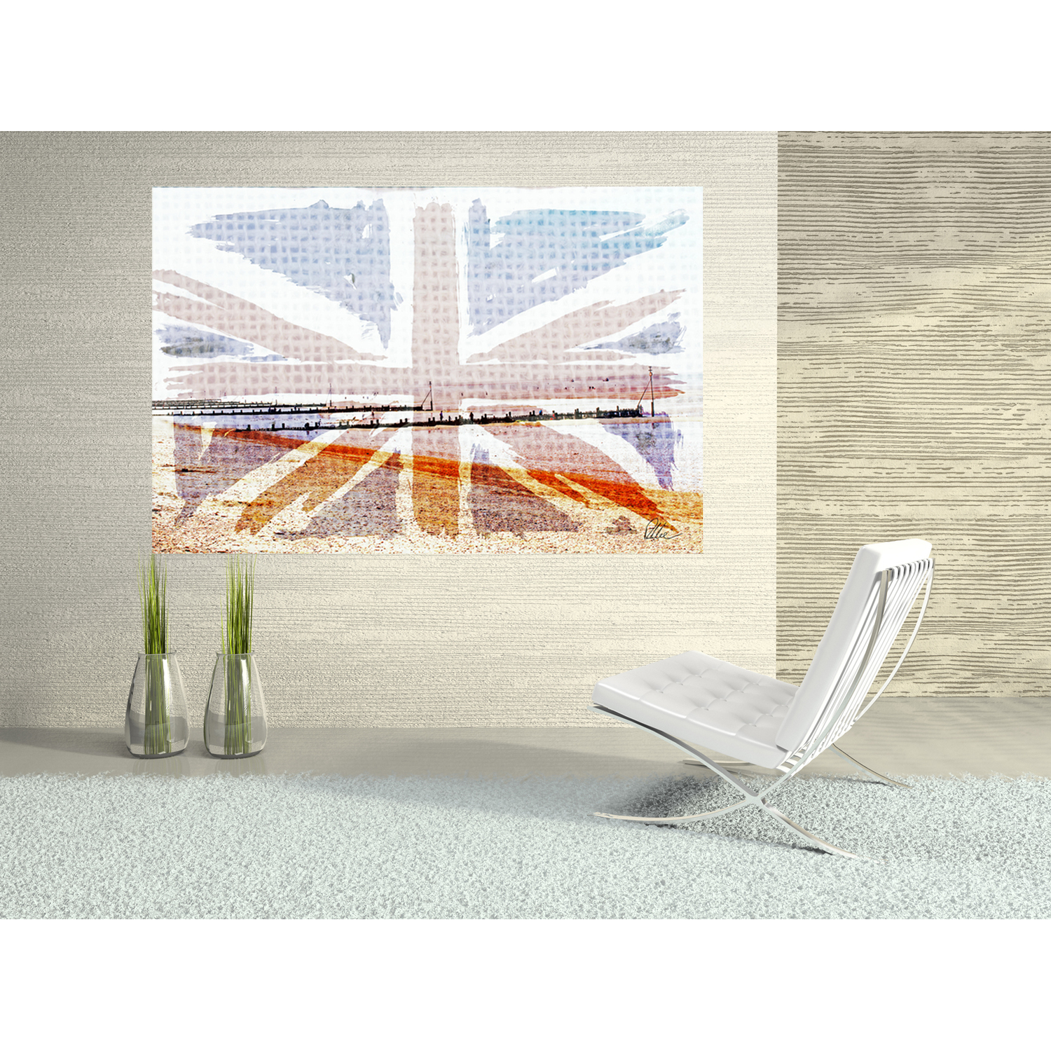Beach Union Jack Graphic Art Wrapped on Canvas - Red / 46cm