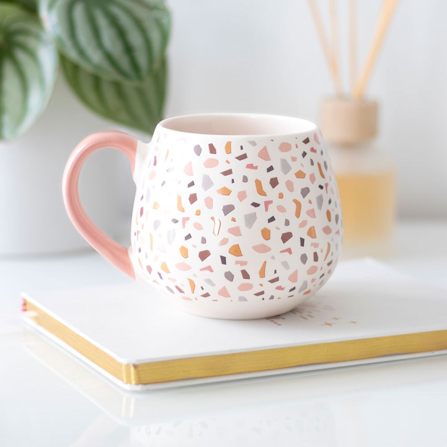 Gloriously Good Terrazzo Print Rounded Mug - Rose Gold