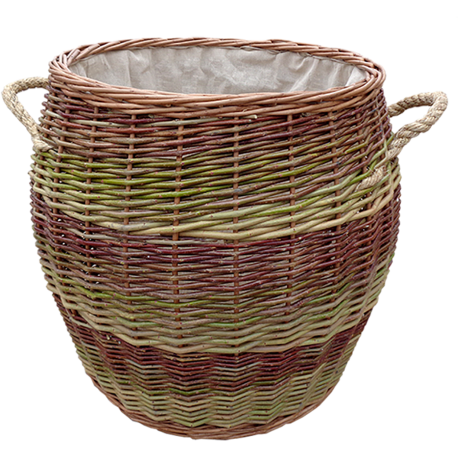 Rope Handle Wicker Barrel Log Basket - Brown