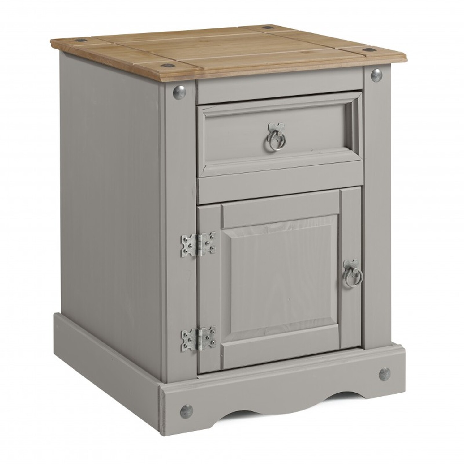 Corona Pot Cupboard Bedside Cabinet Large Solid Wood Pine Wooden - Grey
