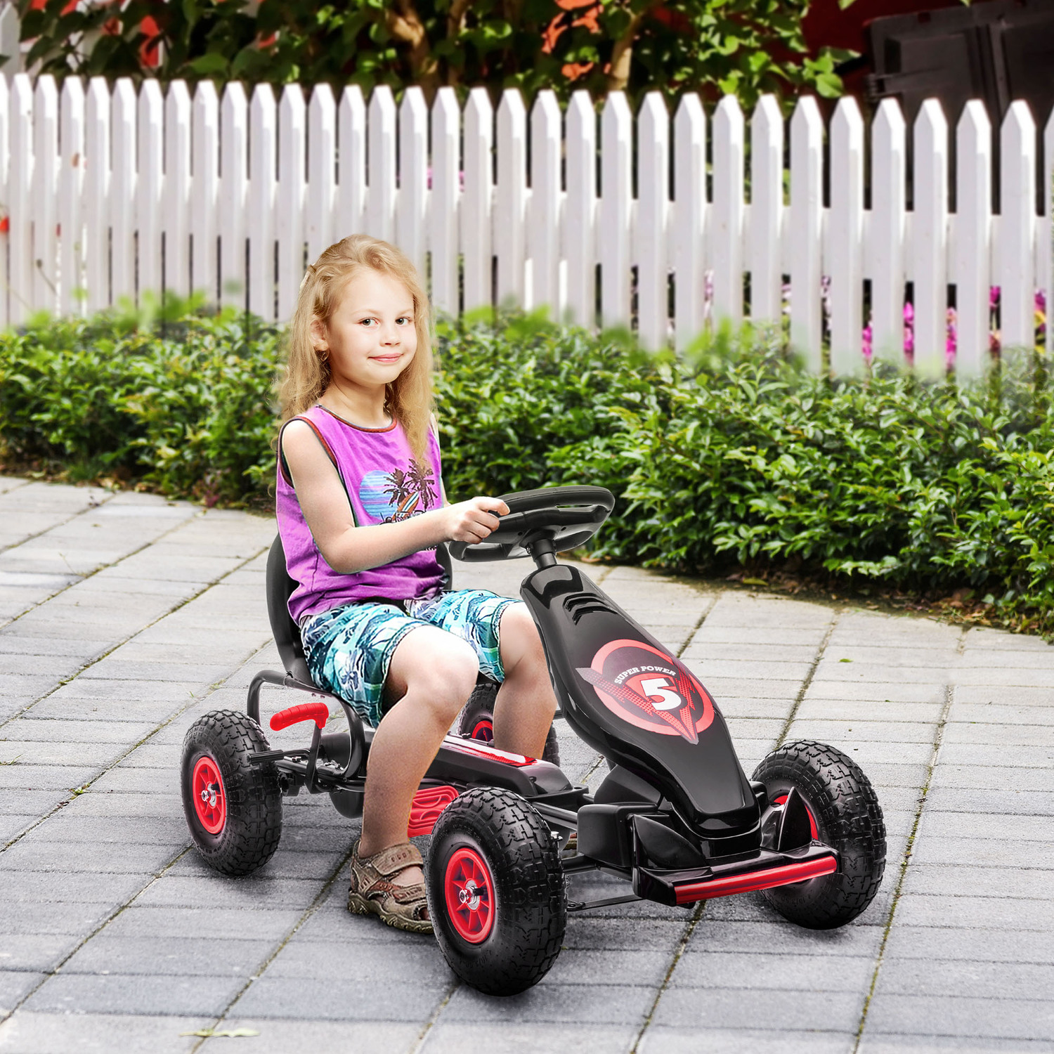HOMCOM Children Pedal Go Kart with Adjustable Seat Rubber Wheels - Red
